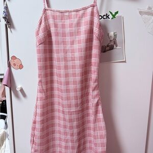 SHEIN Pink Checkered Spaghetti Strap Mini Dress